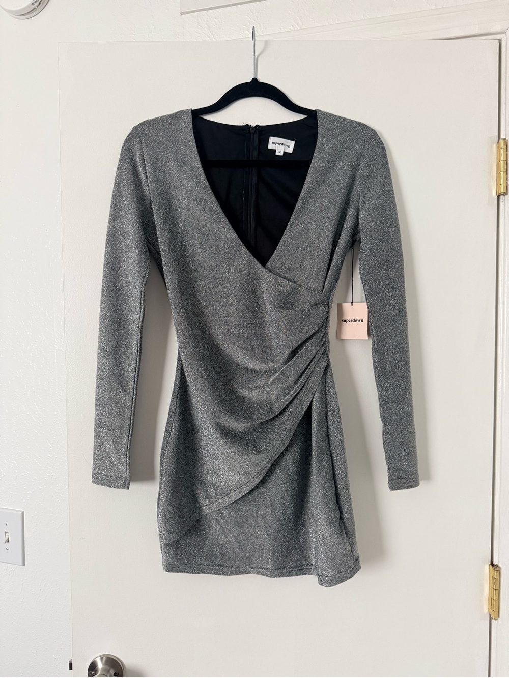 superdown Silver Long-Sleeve Wrap Mini Dress - Picture 4 of 6